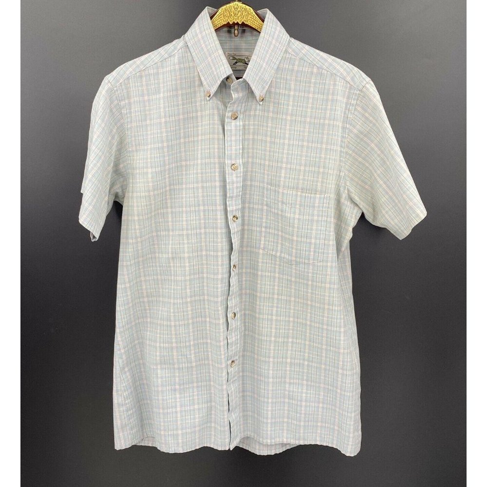 Vintage JC PENNEY THE FOX PASTEL PLAID BUTTON DOWN SHIRT SS Size Medium 